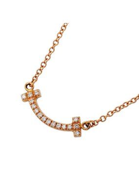 Tiffany & Co Necklace T Smile Mini 18k Pink Gold Diamond